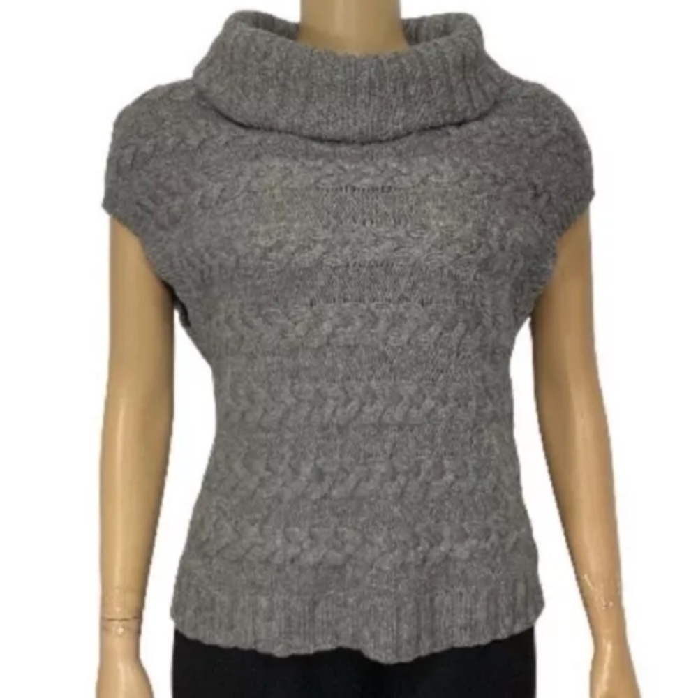 Banana Republic Cable Knit Sweater Vest Cowl Neck Gray Lamb’s Wool size XS